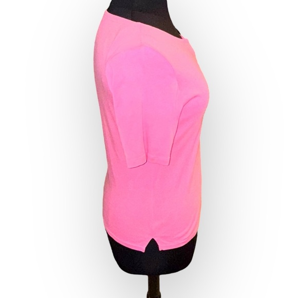 TALBOTS SPLIT NECK COTTON TEE - SOLID PINK - Picture 5 of 12